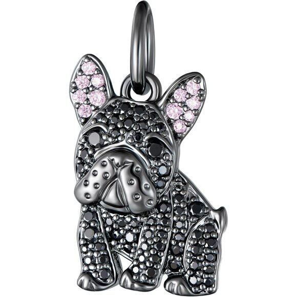 Sterling Gold Bulldog Black charm plated option cubic zirconia Necklace Jewelry - Picture 1 of 5